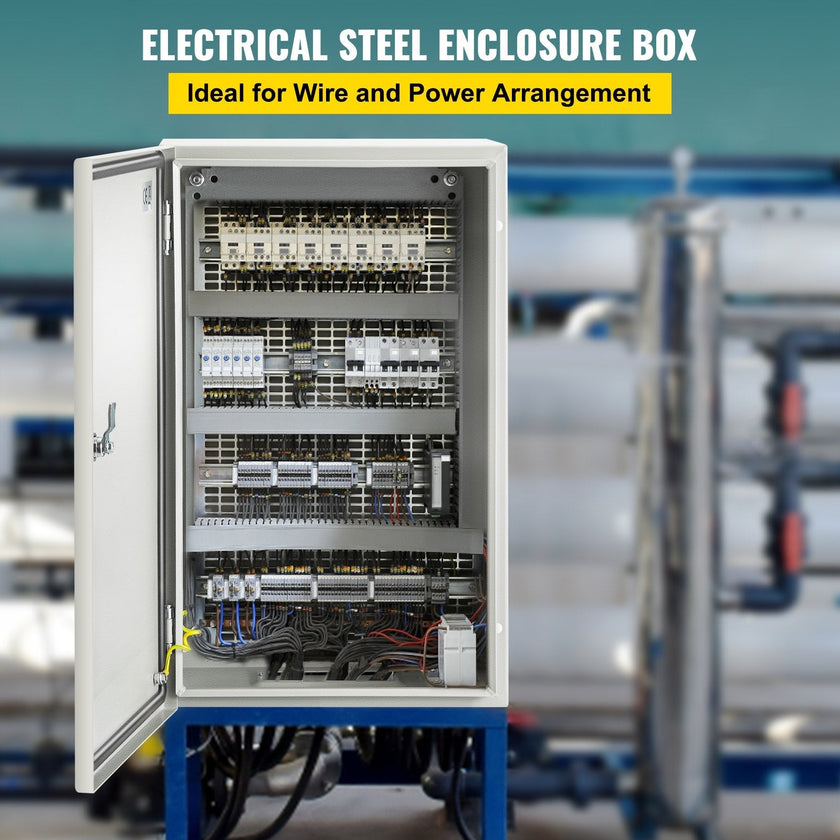 VEVOR Steel Electrical Box 20'' x 12'' x 10'' Electrical Enclosure Box, Carbon Steel Hinged Junction Box, IP65 Weatherproof Metal Box Wall-Mounted Electronic Equipment Enclosure Box with Mounting Plat