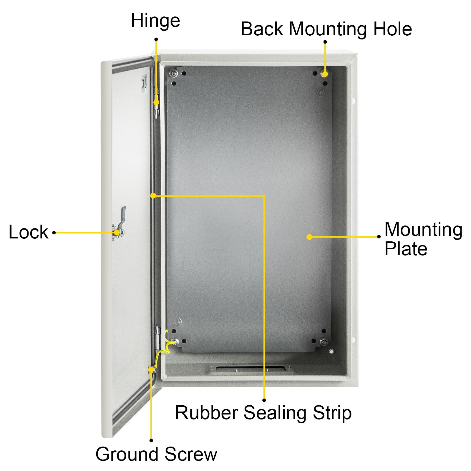 VEVOR Steel Electrical Box 20'' x 12'' x 10'' Electrical Enclosure Box, Carbon Steel Hinged Junction Box, IP65 Weatherproof Metal Box Wall-Mounted Electronic Equipment Enclosure Box with Mounting Plat