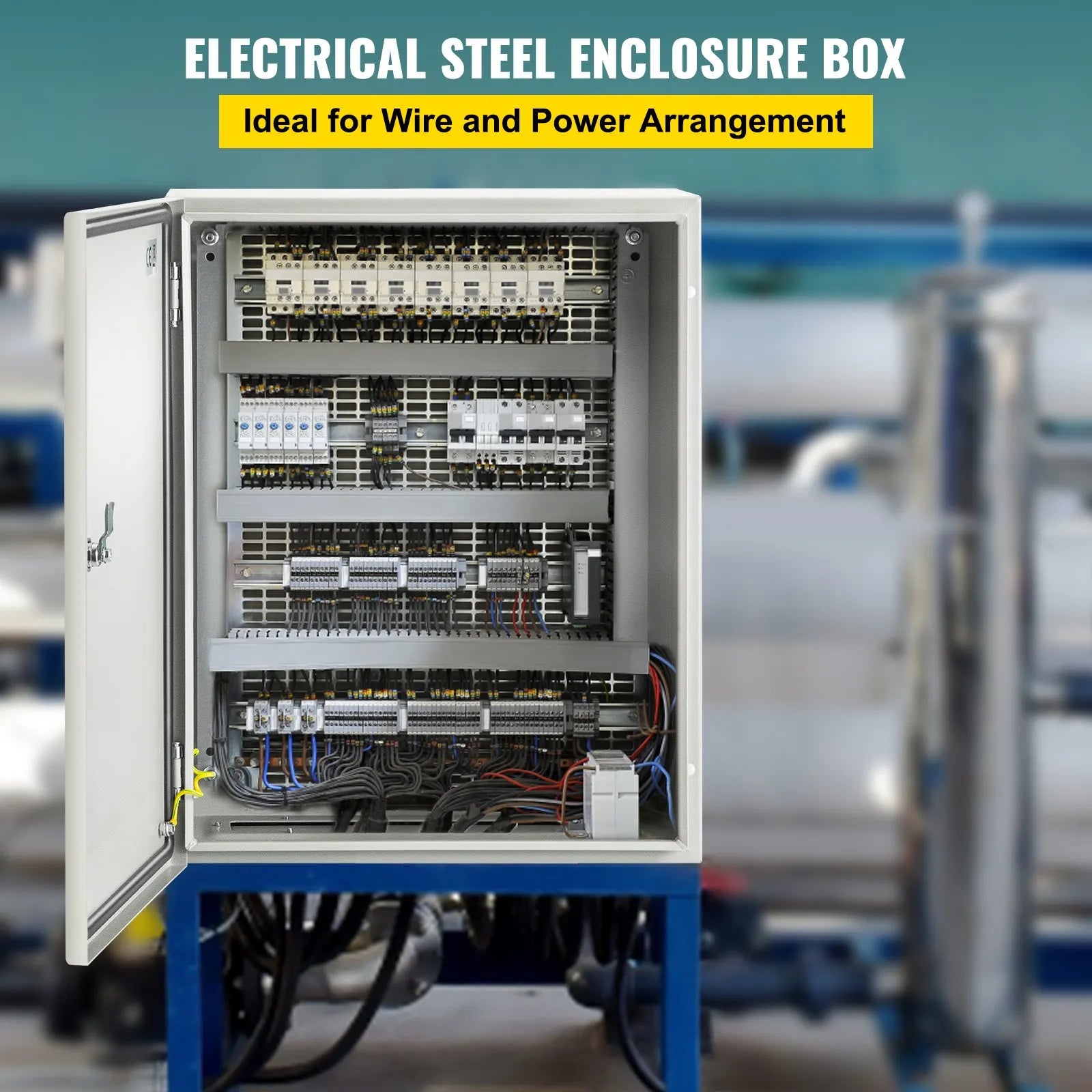 VEVOR Steel Electrical Box 20'' x 16'' x 8'' Electrical Enclosure Box, Carbon Steel Hinged Junction Box, IP65 Weatherproof Metal Box Wall-Mounted Electronic Equipment Enclosure Box with Mounting Plate