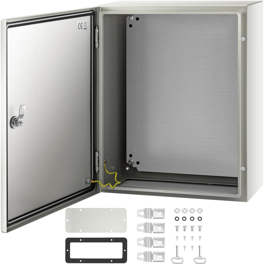 VEVOR Steel Electrical Box 20'' x 16'' x 8'' Electrical Enclosure Box, Carbon Steel Hinged Junction Box, IP65 Weatherproof Metal Box Wall-Mounted Electronic Equipment Enclosure Box with Mounting Plate