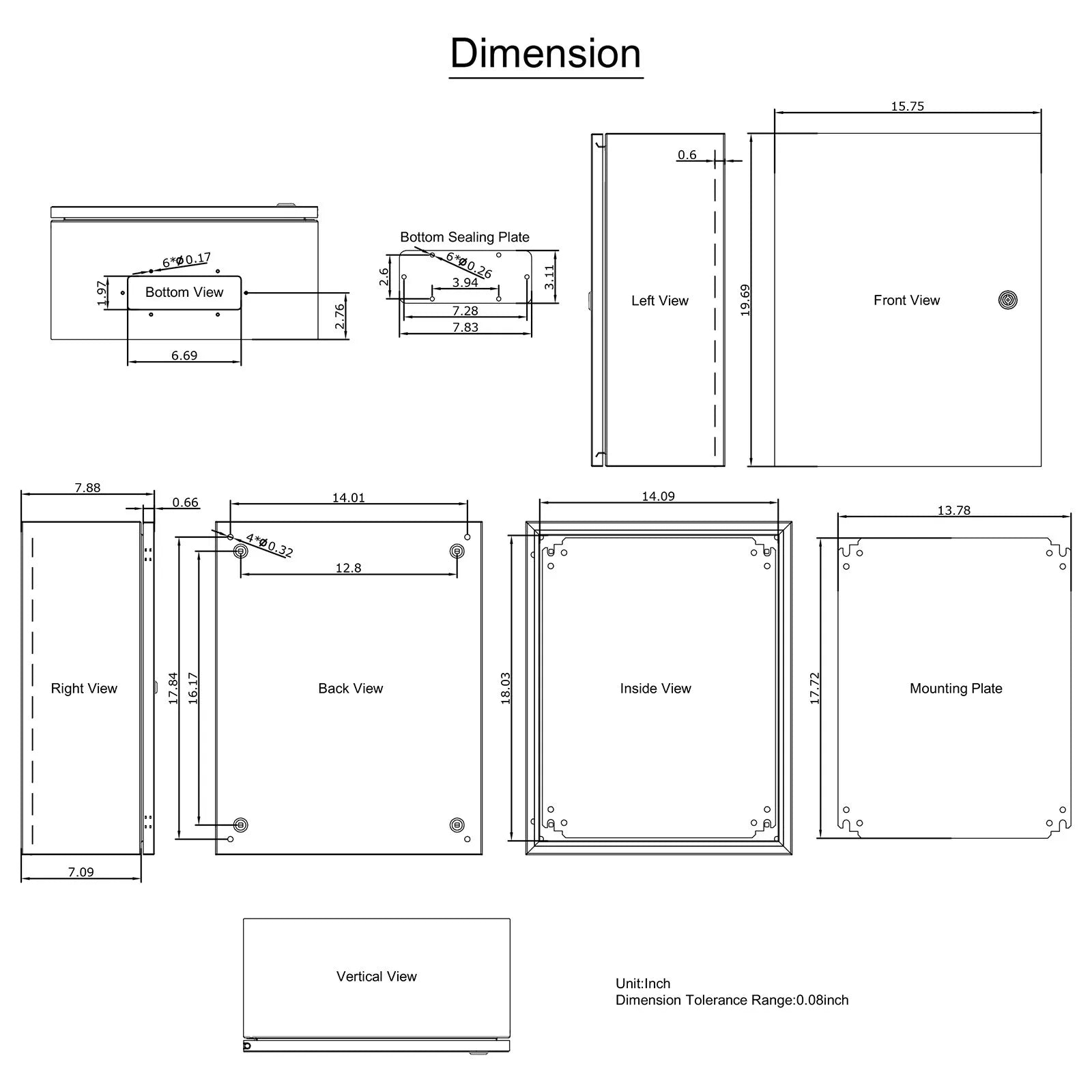 VEVOR Steel Electrical Box 20'' x 16'' x 8'' Electrical Enclosure Box, Carbon Steel Hinged Junction Box, IP65 Weatherproof Metal Box Wall-Mounted Electronic Equipment Enclosure Box with Mounting Plate