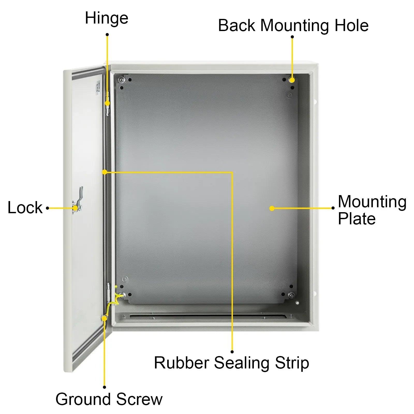 VEVOR Steel Electrical Box 20'' x 16'' x 8'' Electrical Enclosure Box, Carbon Steel Hinged Junction Box, IP65 Weatherproof Metal Box Wall-Mounted Electronic Equipment Enclosure Box with Mounting Plate
