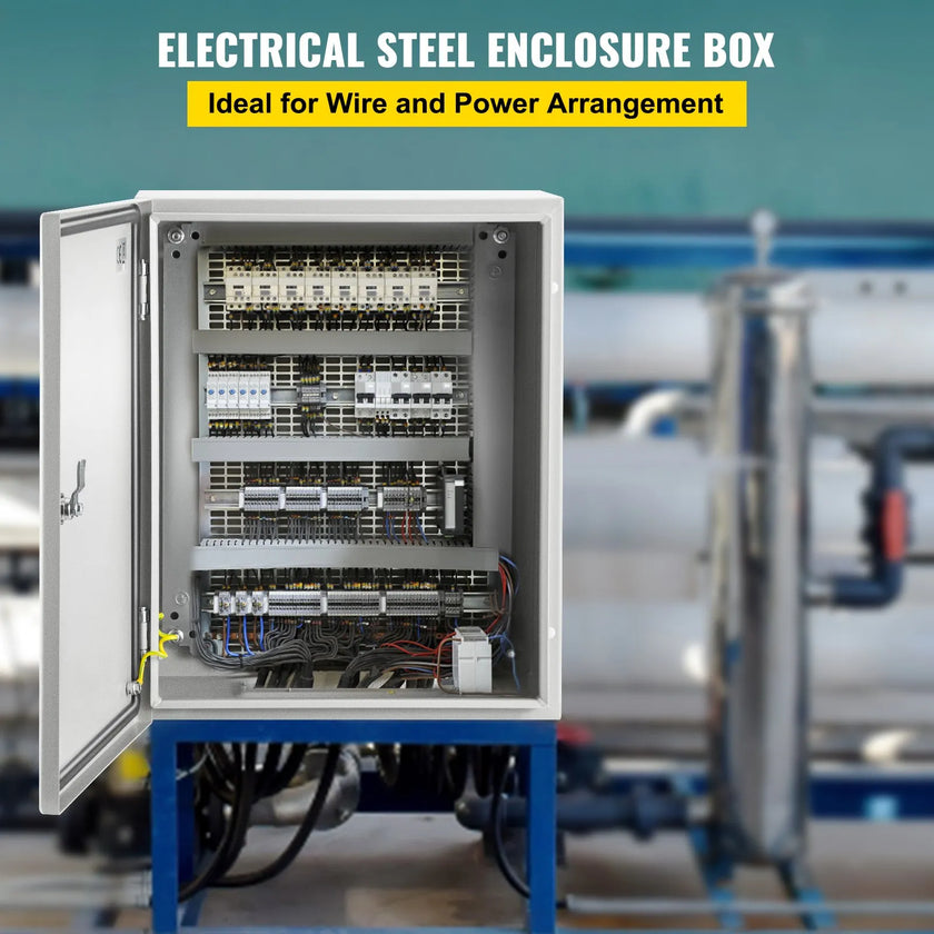 VEVOR Steel Electrical Box 20'' x 16'' x 10'' Electrical Enclosure Box, Carbon Steel Hinged Junction Box IP65 Weatherproof Metal Box Wall-Mounted Electronic Equipment Enclosure Box with Mounting Plate