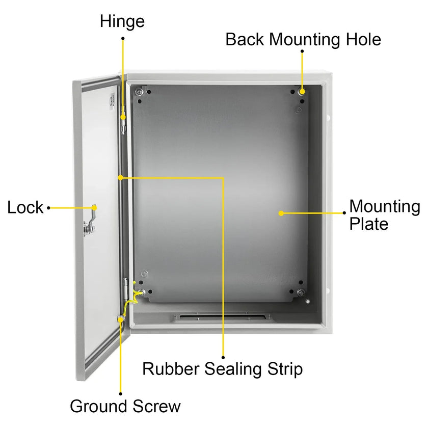 VEVOR Steel Electrical Box 20'' x 16'' x 10'' Electrical Enclosure Box, Carbon Steel Hinged Junction Box IP65 Weatherproof Metal Box Wall-Mounted Electronic Equipment Enclosure Box with Mounting Plate