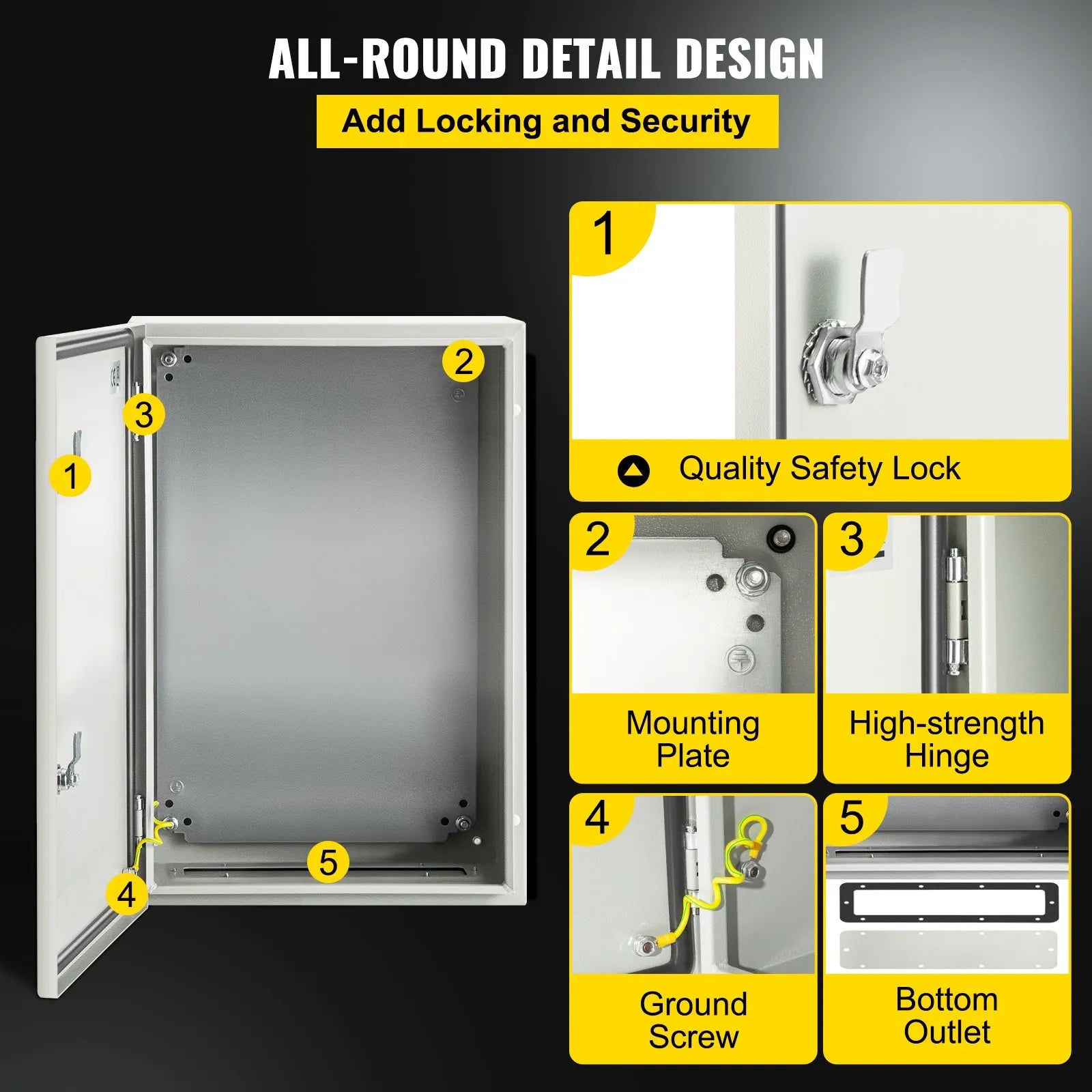 VEVOR Steel Electrical Box 24'' x 16'' x 10'' Electrical Enclosure Box, Carbon Steel Hinged Junction Box, IP65 Weatherproof Metal Box Wall-Mounted Electronic Equipment Enclosure Box with Mounting Plat