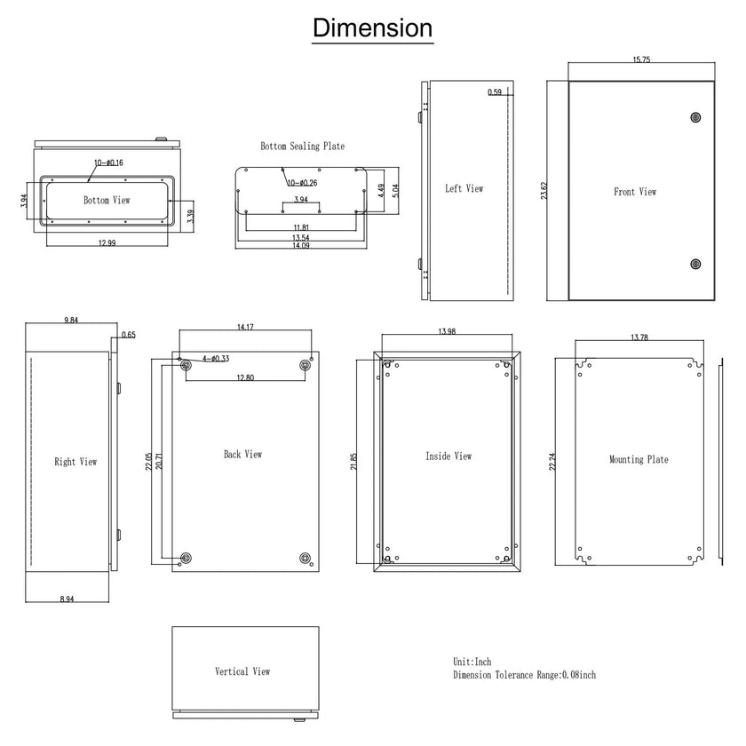 VEVOR Steel Electrical Box 24'' x 16'' x 10'' Electrical Enclosure Box, Carbon Steel Hinged Junction Box, IP65 Weatherproof Metal Box Wall-Mounted Electronic Equipment Enclosure Box with Mounting Plat