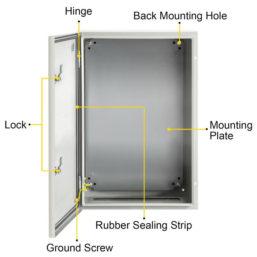 VEVOR Steel Electrical Box 24'' x 16'' x 10'' Electrical Enclosure Box, Carbon Steel Hinged Junction Box, IP65 Weatherproof Metal Box Wall-Mounted Electronic Equipment Enclosure Box with Mounting Plat