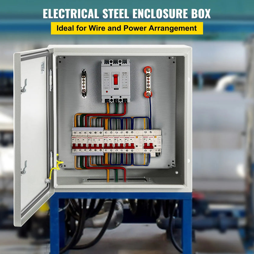 VEVOR Steel Electrical Box 24'' x 24'' x 8'' Electrical Enclosure Box, Carbon Steel Hinged Junction Box, IP65 Weatherproof Metal Box Wall-Mounted Electronic Equipment Enclosure Box with Mounting Plate