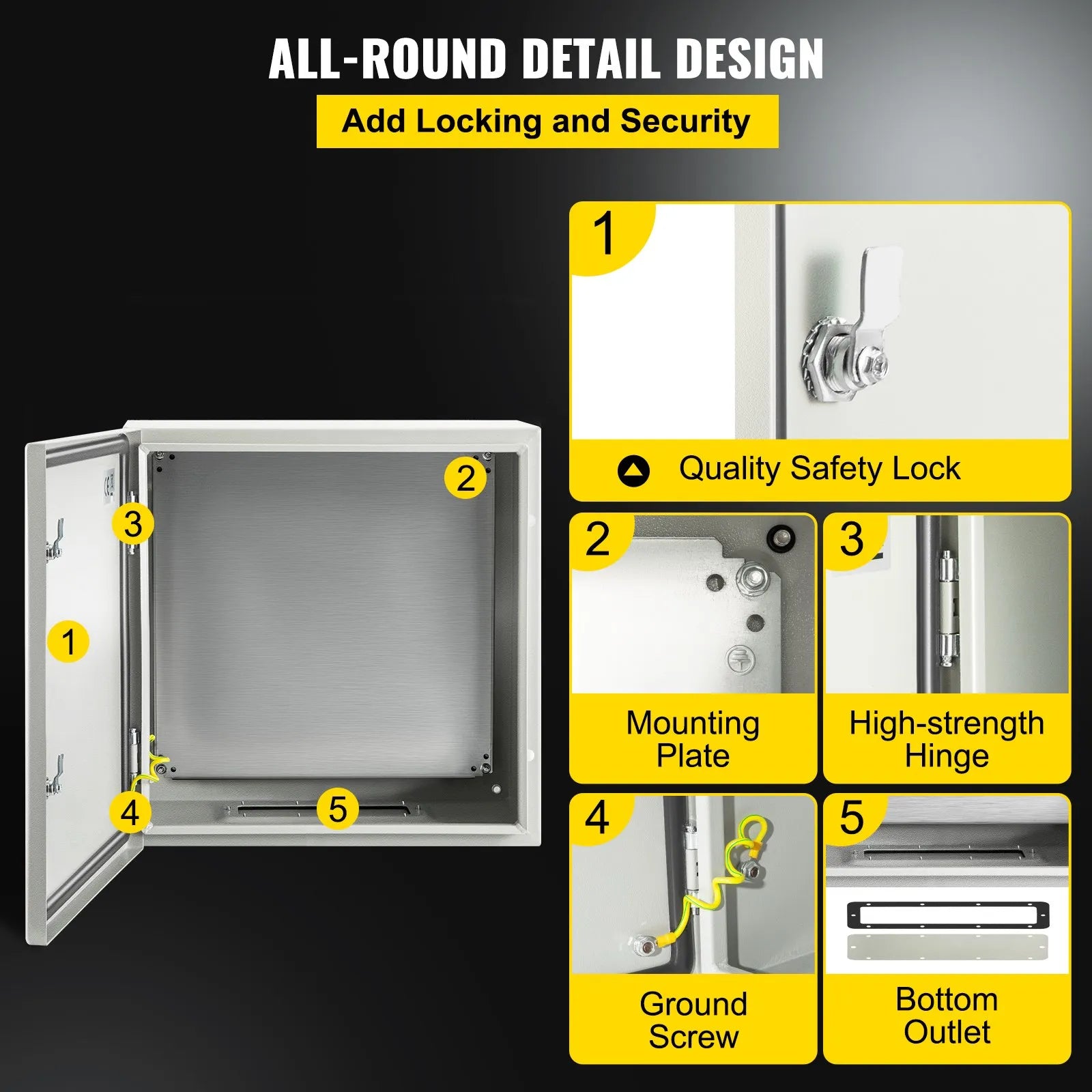 VEVOR Steel Electrical Box 24'' x 24'' x 8'' Electrical Enclosure Box, Carbon Steel Hinged Junction Box, IP65 Weatherproof Metal Box Wall-Mounted Electronic Equipment Enclosure Box with Mounting Plate