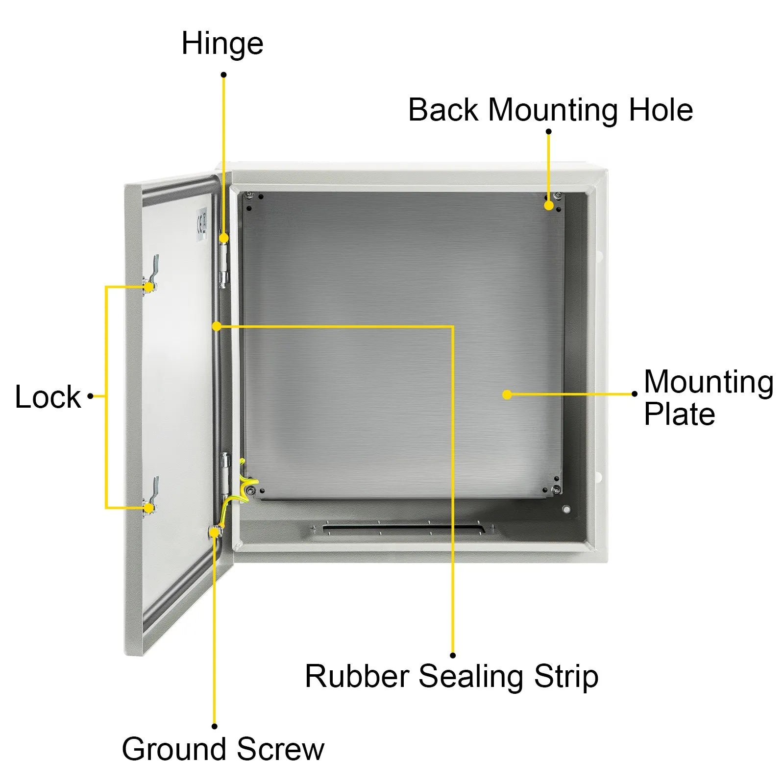 VEVOR Steel Electrical Box 24'' x 24'' x 8'' Electrical Enclosure Box, Carbon Steel Hinged Junction Box, IP65 Weatherproof Metal Box Wall-Mounted Electronic Equipment Enclosure Box with Mounting Plate