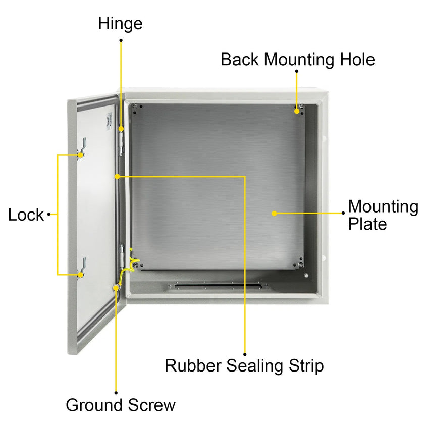 VEVOR Steel Electrical Box 24'' x 24'' x 8'' Electrical Enclosure Box, Carbon Steel Hinged Junction Box, IP65 Weatherproof Metal Box Wall-Mounted Electronic Equipment Enclosure Box with Mounting Plate