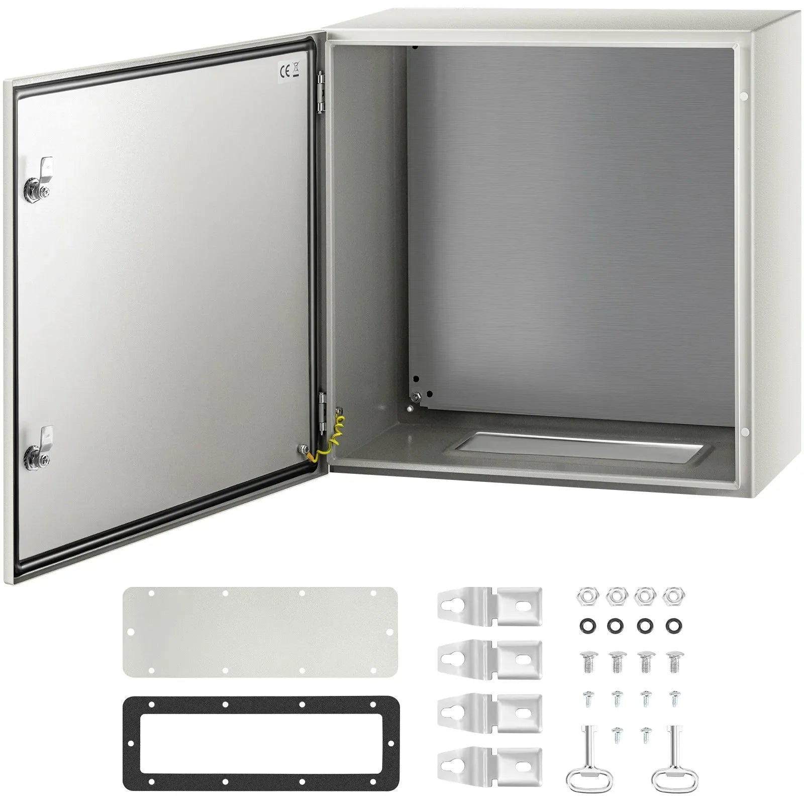 VEVOR Steel Electrical Box 24'' x 24'' x 12'' Electrical Enclosure, Carbon Steel Hinged Junction Box, IP65 Weatherproof Metal Box Wall-Mounted Electronic Equipment Enclosure Box with Mounting Plate