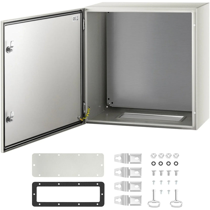 VEVOR Steel Electrical Box 24'' x 24'' x 12'' Electrical Enclosure, Carbon Steel Hinged Junction Box, IP65 Weatherproof Metal Box Wall-Mounted Electronic Equipment Enclosure Box with Mounting Plate