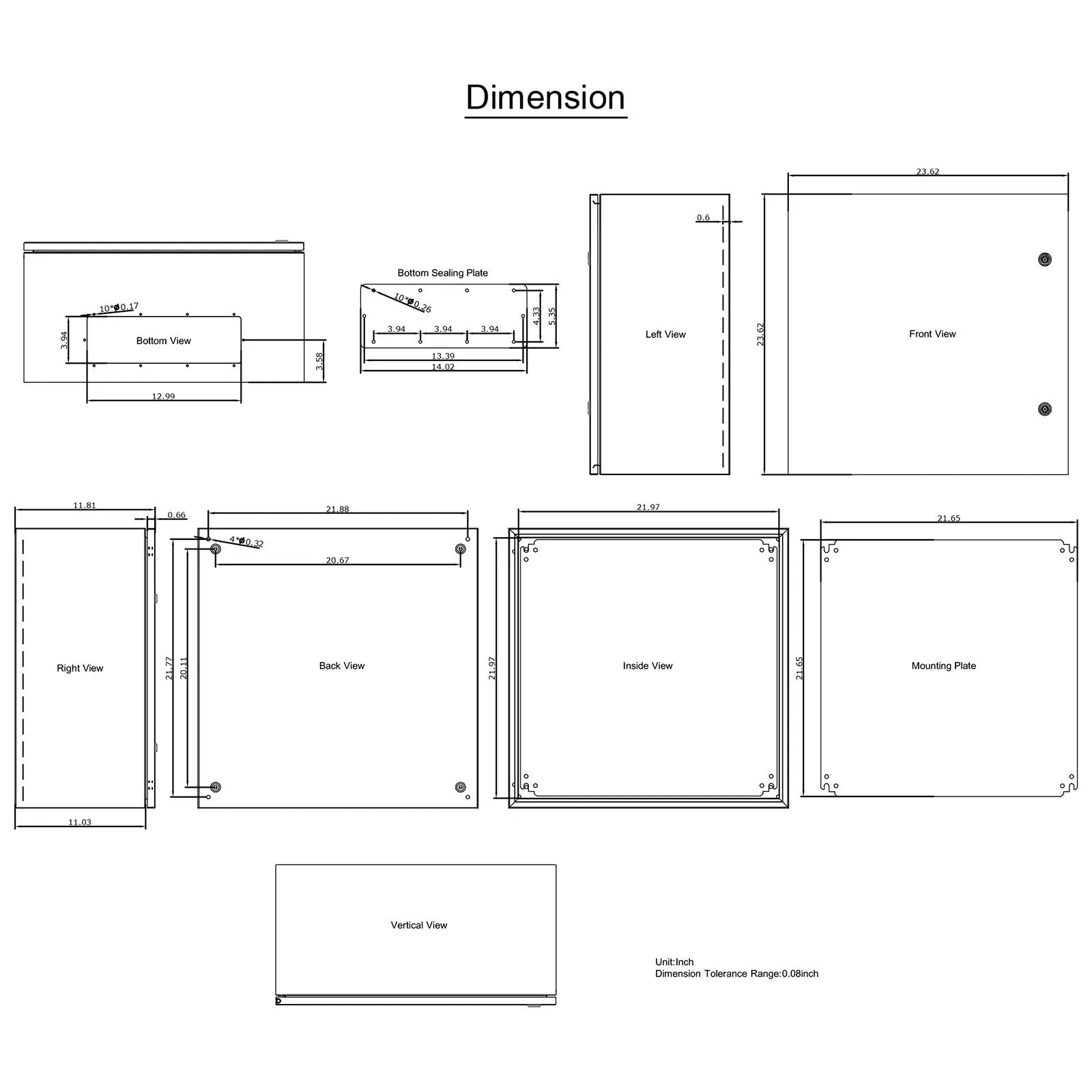VEVOR Steel Electrical Box 24'' x 24'' x 12'' Electrical Enclosure, Carbon Steel Hinged Junction Box, IP65 Weatherproof Metal Box Wall-Mounted Electronic Equipment Enclosure Box with Mounting Plate