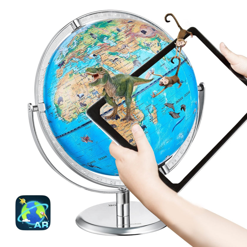 VEVOR Educational Globe for Kids, 10 in/254 mm, Interactive AR World Globe with AR Golden Globe APP LED Night Lighting 720° Rotation, STEM Toy Gifts for Kids Compatible with Android or iOS Devices