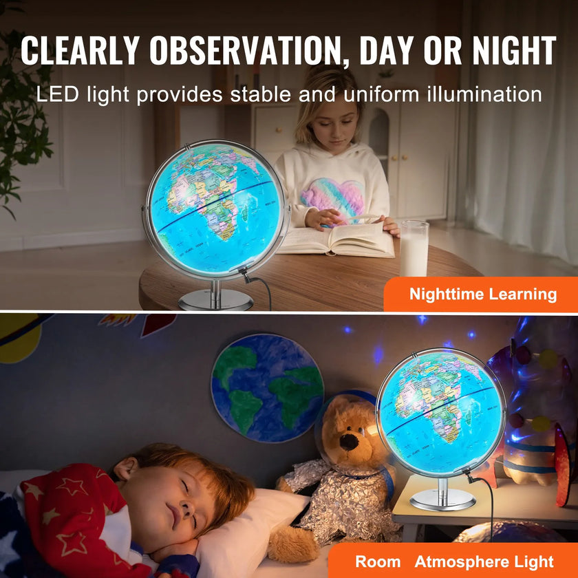 VEVOR Talking World Globe, 9 in/228.6 mm, Interactive Globe for Kids Early Learning Teaching, Educational Globe with Smart Talking Pen LED Night Light USB Interface, Gifts for Children Boys & Girls