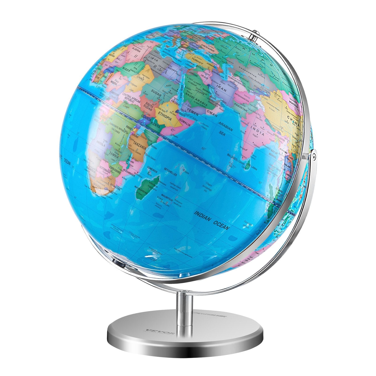 VEVOR Illuminated World Globe with Stand, 13 in/330.2 mm, Educational Earth Globe with Stable Heavy Metal Base and LED Constellation Night Light HD Printed Map, Spinning for Kids Classroom Learning