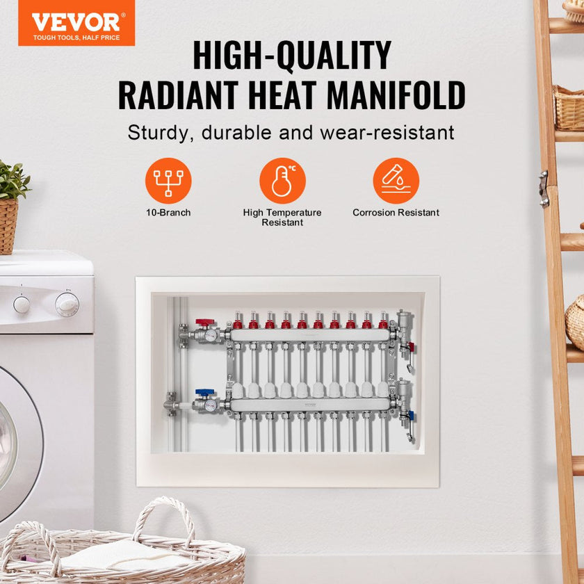 VEVOR 10-Branch Radiant Heat Manifold 1/2
