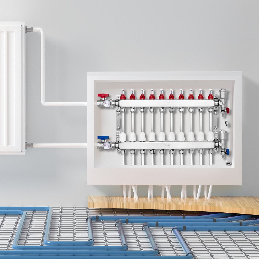 VEVOR 10-Branch Radiant Heat Manifold 1/2