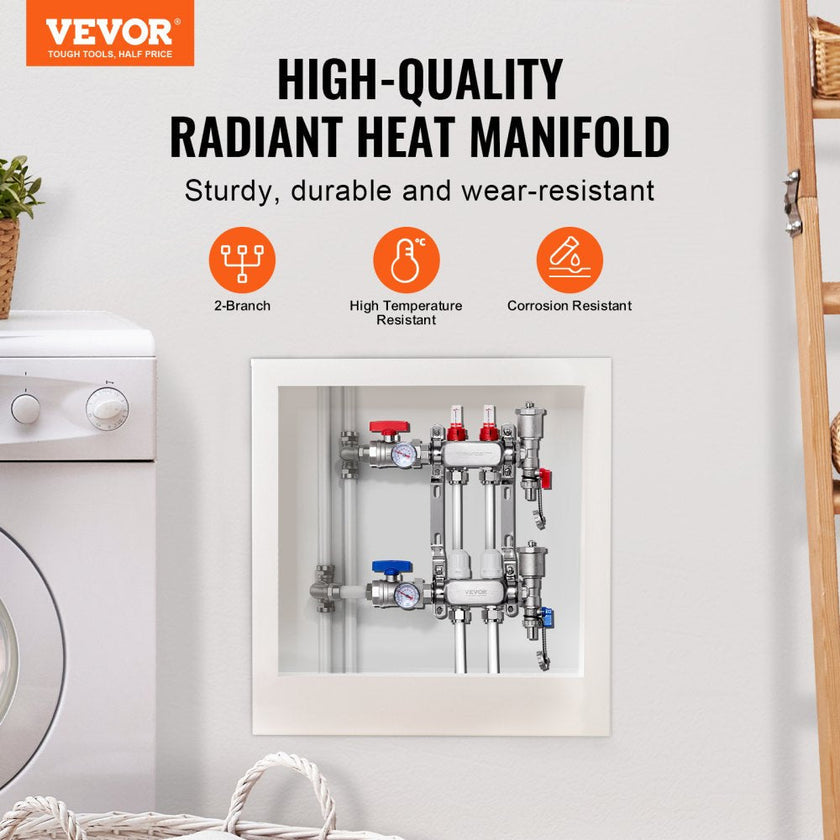 VEVOR 2-Branch Radiant Heat Manifold 1/2
