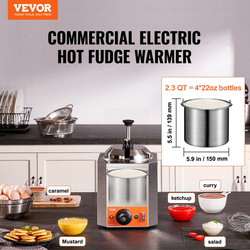 VEVOR Electric Cheese Dispenser with Pump, 2.3 Qt Commercial Hot Fudge Warmer, Stainless Steel Heated Pump Dispenser, 86-230? Temp Adjustable Nacho Cheese Sauce Warmer, for Hot Fudge Cheese Caramel