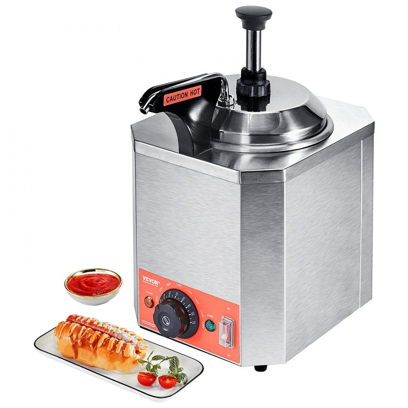 VEVOR Electric Cheese Dispenser with Pump, 2.3 Qt Commercial Hot Fudge Warmer, Stainless Steel Heated Pump Dispenser, 86-230? Temp Adjustable Nacho Cheese Sauce Warmer, for Hot Fudge Cheese Caramel