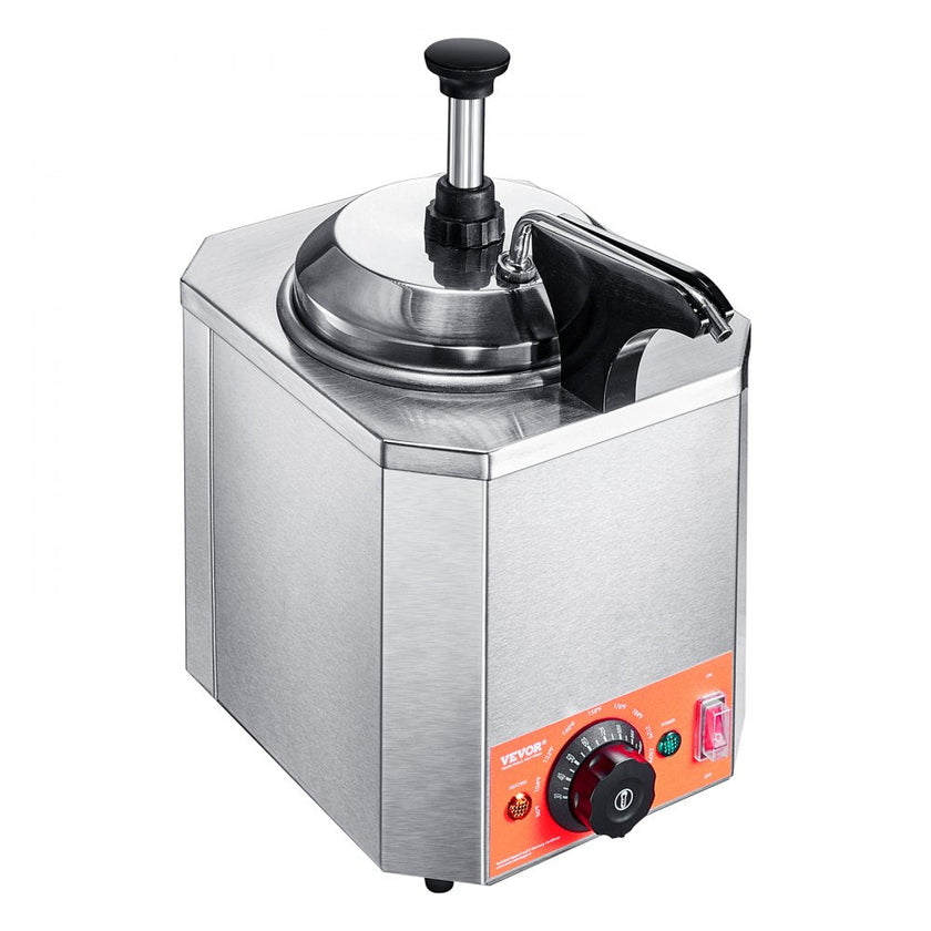 VEVOR Electric Cheese Dispenser with Pump, 2.3 Qt Commercial Hot Fudge Warmer, Stainless Steel Heated Pump Dispenser, 86-230? Temp Adjustable Nacho Cheese Sauce Warmer, for Hot Fudge Cheese Caramel