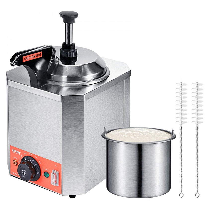 VEVOR Electric Cheese Dispenser with Pump, 2.3 Qt Commercial Hot Fudge Warmer, Stainless Steel Heated Pump Dispenser, 86-230? Temp Adjustable Nacho Cheese Sauce Warmer, for Hot Fudge Cheese Caramel