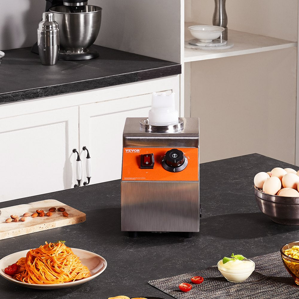 VEVOR Electric Bottle Warmer with Bottle, 0.57 Qt Commercial Cheese Dispenser, Hot Fudge Warmer 86-185? Temp Adjustable, Plastic Bottle Nacho Cheese Sauce Warmer for Hot Fudge Cheese Caramel, Square