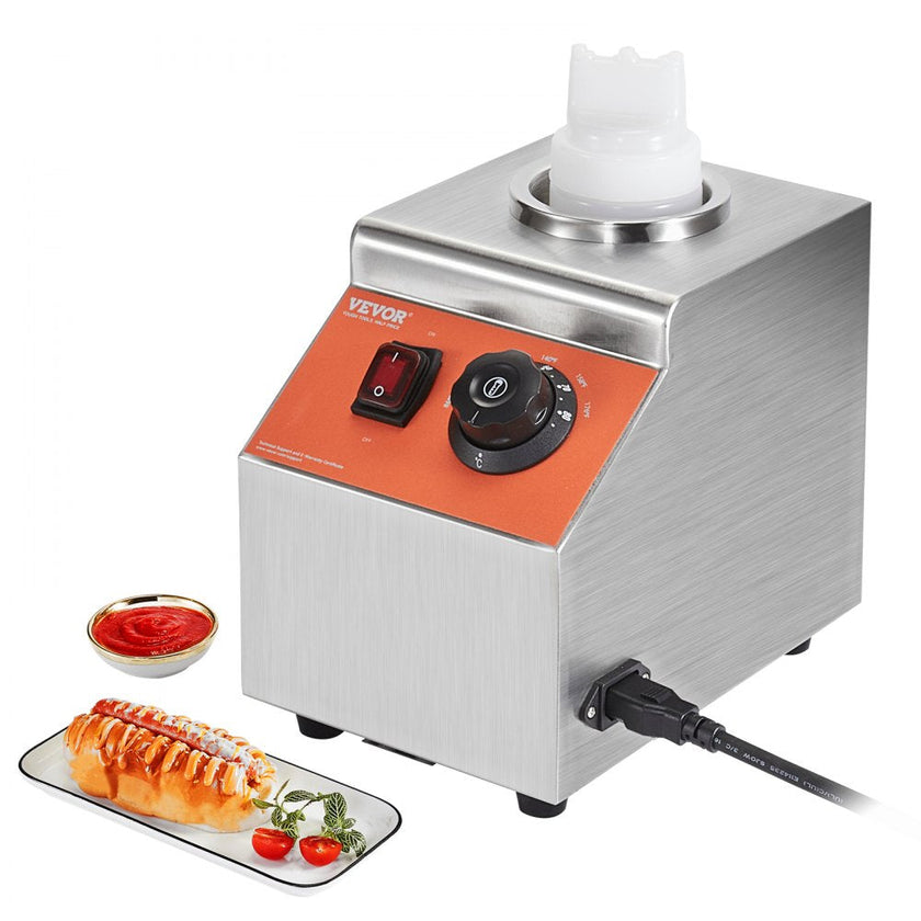 VEVOR Electric Bottle Warmer with Bottle, 0.57 Qt Commercial Cheese Dispenser, Hot Fudge Warmer 86-185? Temp Adjustable, Plastic Bottle Nacho Cheese Sauce Warmer for Hot Fudge Cheese Caramel, Square