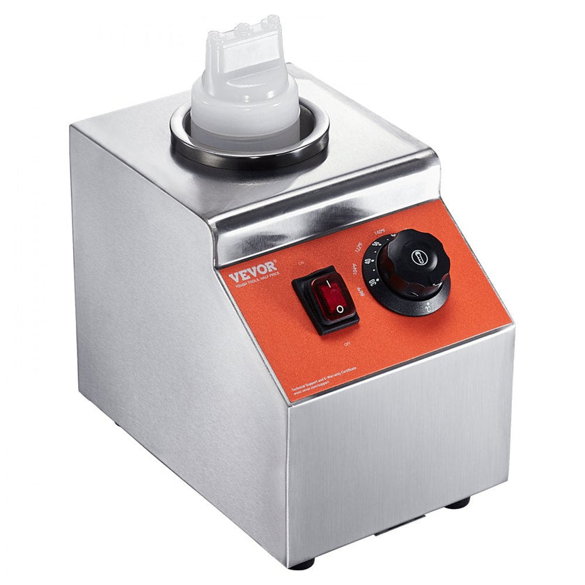 VEVOR Electric Bottle Warmer with Bottle, 0.57 Qt Commercial Cheese Dispenser, Hot Fudge Warmer 86-185? Temp Adjustable, Plastic Bottle Nacho Cheese Sauce Warmer for Hot Fudge Cheese Caramel, Square