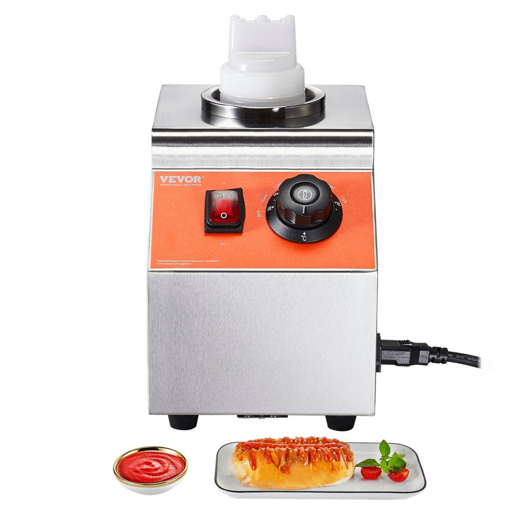 VEVOR Electric Bottle Warmer with Bottle, 0.57 Qt Commercial Cheese Dispenser, Hot Fudge Warmer 86-185? Temp Adjustable, Plastic Bottle Nacho Cheese Sauce Warmer for Hot Fudge Cheese Caramel, Square