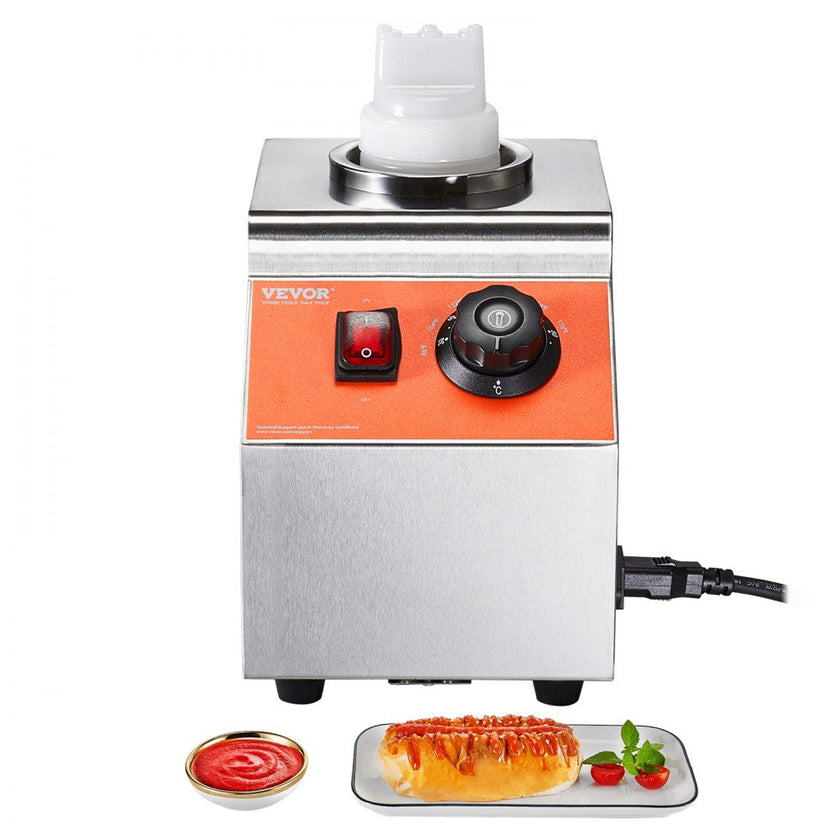VEVOR Electric Bottle Warmer with Bottle, 0.57 Qt Commercial Cheese Dispenser, Hot Fudge Warmer 86-185? Temp Adjustable, Plastic Bottle Nacho Cheese Sauce Warmer for Hot Fudge Cheese Caramel, Square