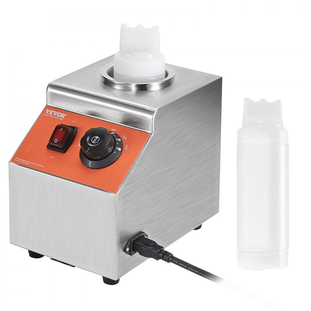 VEVOR Electric Bottle Warmer with Bottle, 0.57 Qt Commercial Cheese Dispenser, Hot Fudge Warmer 86-185? Temp Adjustable, Plastic Bottle Nacho Cheese Sauce Warmer for Hot Fudge Cheese Caramel, Square
