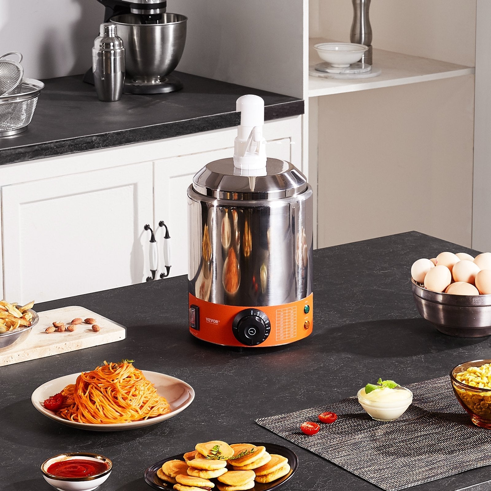 VEVOR Electric Cheese Dispenser with Pump, 2.3 Qt Commercial Hot Fudge Warmer, Plastic Pump Dispenser, 86-230? Temp Adjustable Nacho Cheese Sauce Warmer, for Hot Fudge Cheese Caramel