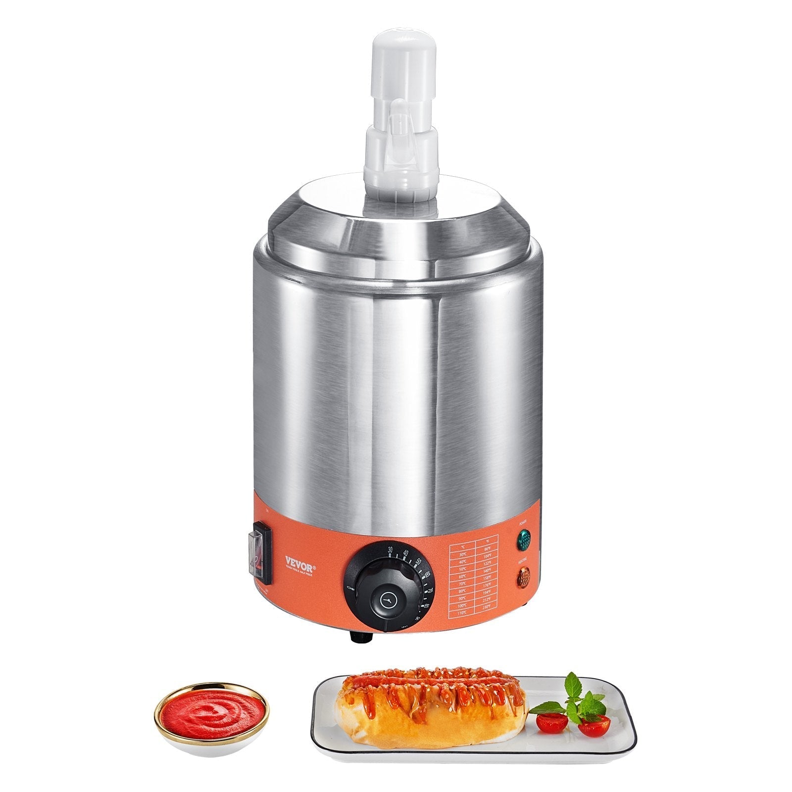 VEVOR Electric Cheese Dispenser with Pump, 2.3 Qt Commercial Hot Fudge Warmer, Plastic Pump Dispenser, 86-230? Temp Adjustable Nacho Cheese Sauce Warmer, for Hot Fudge Cheese Caramel