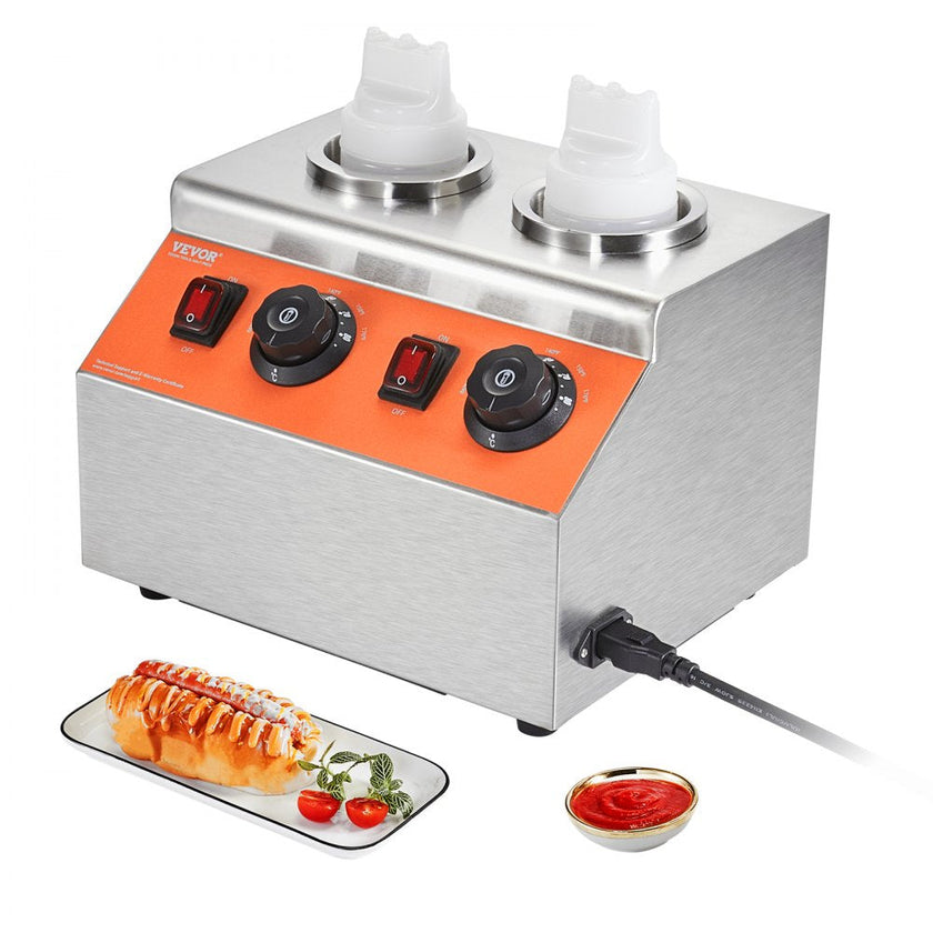 VEVOR Electric Bottle Warmer with Bottles, 0.57x2 Qt Commercial Cheese Dispenser, Hot Fudge Warmer 86-185? Temp Adjustable, Plastic Double Bottles Nacho Cheese Warmer, for Hot Fudge Cheese Caramel