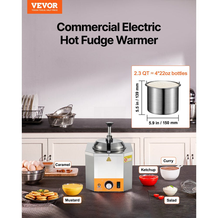 Electric Cheese Dispenser with Heated Pump, 2.4L Commercial Sauce Warmer, Adjustable Temperature 86°F–230°F