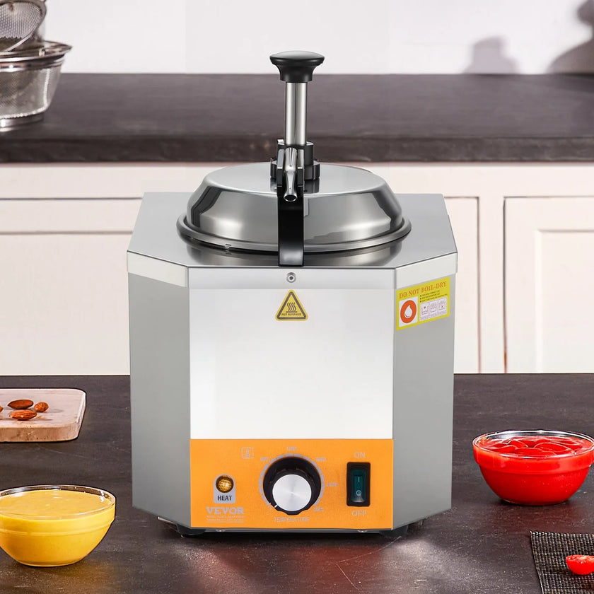 Electric Cheese Dispenser with Heated Pump, 2.4L Commercial Sauce Warmer, Adjustable Temperature 86°F–230°F