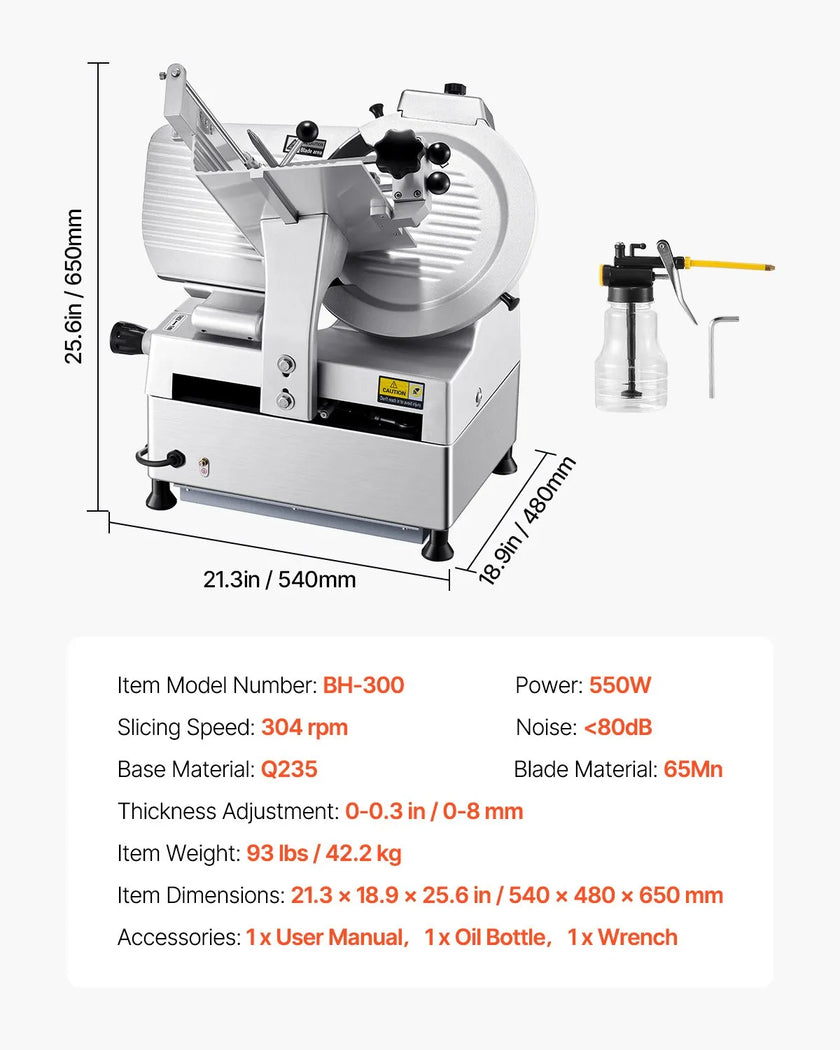 VEVOR Meat Slicer 550W 12 inch Electric Deli Food Slicer for Meat Bread Cheese