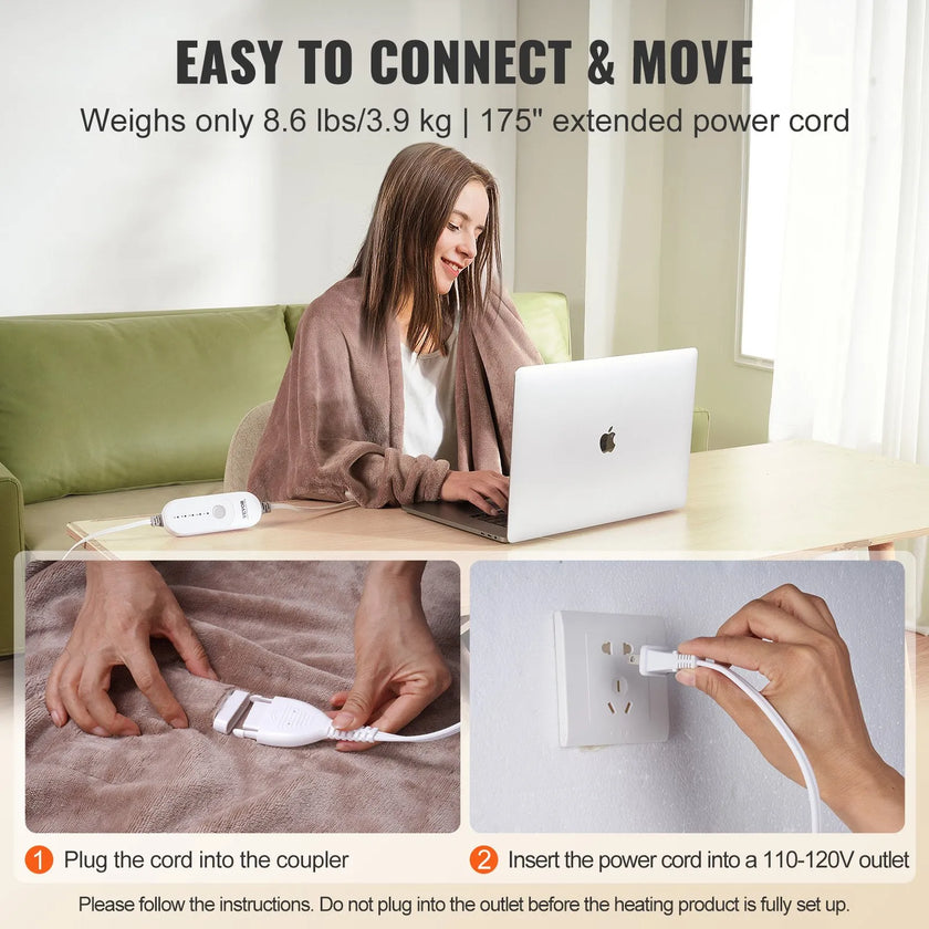VEVOR Heated Blanket Electric Throw, 100
