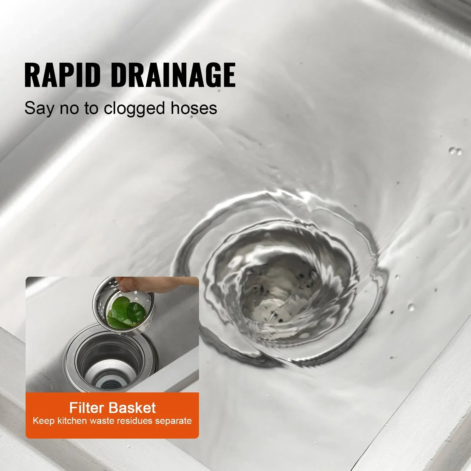 VEVOR Stainless Steel Utility Sink, 16 x 13 x 8.7 in Free Standing Small Sink Include Faucet & legs, 1 Compartment Commercial Single Bowl Sinks for Garage, Restaurant, Kitchen, Laundry