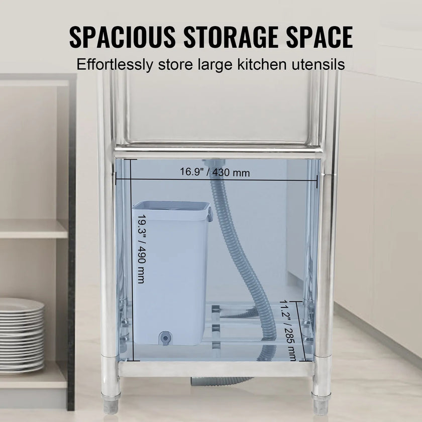 VEVOR Stainless Steel Utility Sink, 16 x 13 x 8.7 in Free Standing Small Sink Include Faucet & legs, 1 Compartment Commercial Single Bowl Sinks for Garage, Restaurant, Kitchen, Laundry