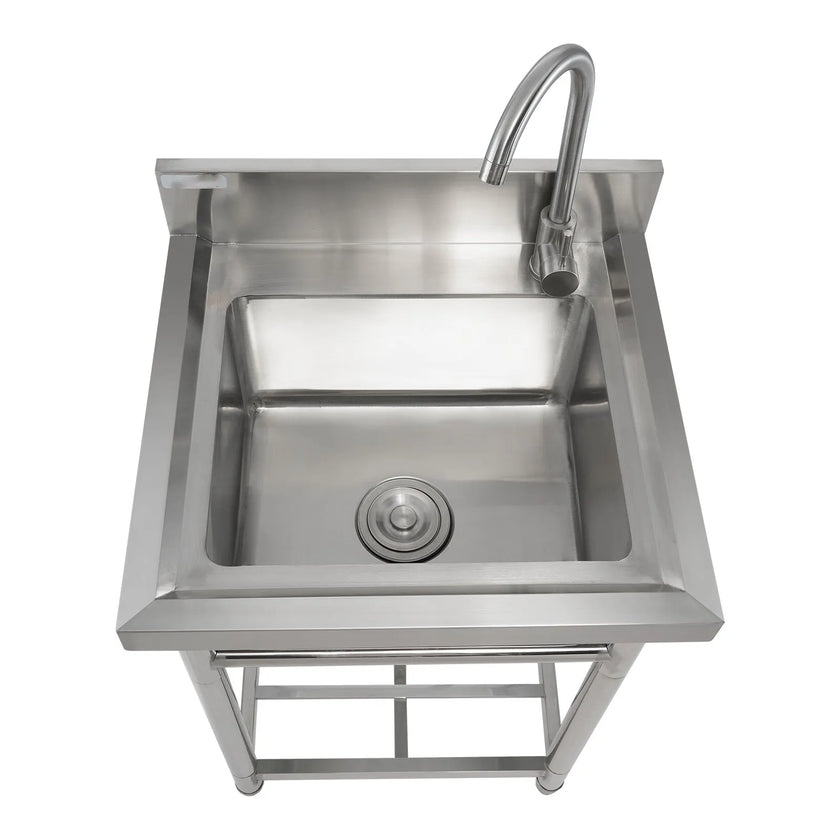 VEVOR Stainless Steel Utility Sink, 16 x 13 x 8.7 in Free Standing Small Sink Include Faucet & legs, 1 Compartment Commercial Single Bowl Sinks for Garage, Restaurant, Kitchen, Laundry