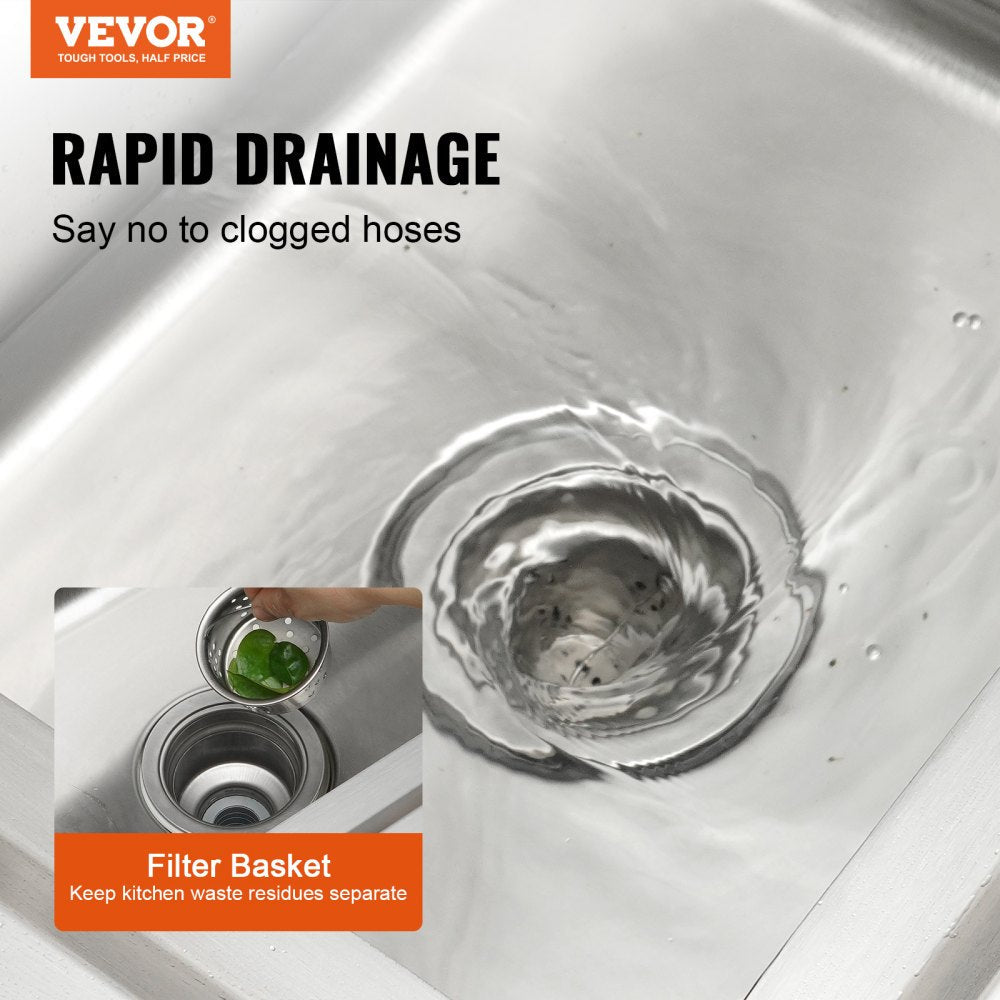 VEVOR Stainless Steel Utility Sink, 39.4 x 19.1 x 37.4 in Free Standing Single Bowl Commercial Kitchen Sink Set w/Workbench, Commercial Single Bowl Sinks for Garage, Restaurant, Laundry, NSF Certified