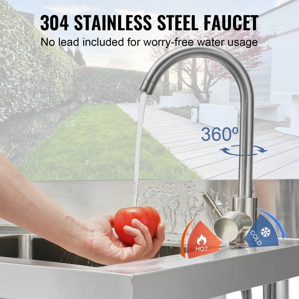 VEVOR Stainless Steel Utility Sink, 39.4 x 19.1 x 37.4 in Free Standing Single Bowl Commercial Kitchen Sink Set w/Workbench, Commercial Single Bowl Sinks for Garage, Restaurant, Laundry, NSF Certified