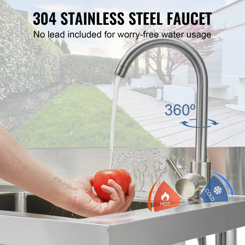 VEVOR Stainless Steel Utility Sink, 39.4 x 19.1 x 37.4 in Free Standing Single Bowl Commercial Kitchen Sink Set w/Workbench, Commercial Single Bowl Sinks for Garage, Restaurant, Laundry, NSF Certified