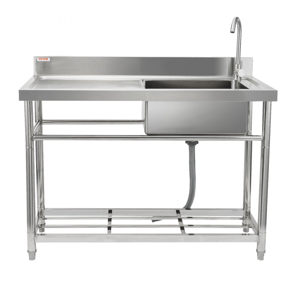 VEVOR Stainless Steel Utility Sink, 39.4 x 19.1 x 37.4 in Free Standing Single Bowl Commercial Kitchen Sink Set w/Workbench, Commercial Single Bowl Sinks for Garage, Restaurant, Laundry, NSF Certified