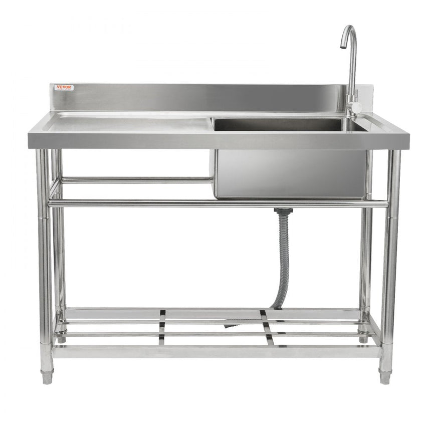 VEVOR Stainless Steel Utility Sink, 39.4 x 19.1 x 37.4 in Free Standing Single Bowl Commercial Kitchen Sink Set w/Workbench, Commercial Single Bowl Sinks for Garage, Restaurant, Laundry, NSF Certified
