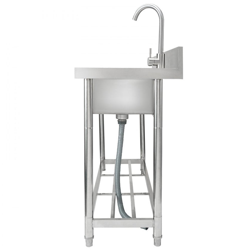 VEVOR Stainless Steel Utility Sink, 47.2 x 19.7 x 37.4 in Free Standing Small Sink w/Workbench Faucet & legs, 1 Compartment Commercial Single Bowl Sinks for Garage, Restaurant, Laundry, NSF Certified